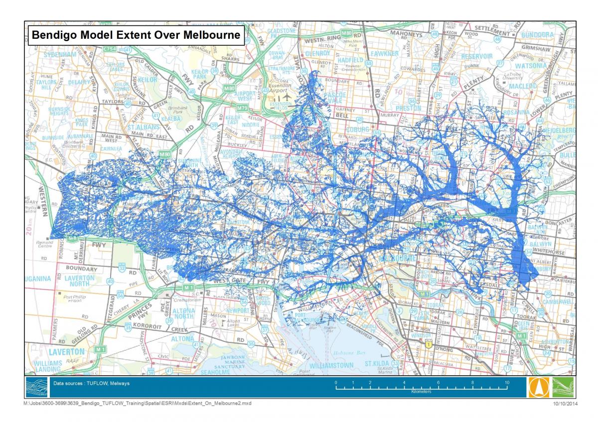 peta dari Melbourne banjir